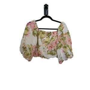 Calypso St Barth Floral off the shoulder crop blouse